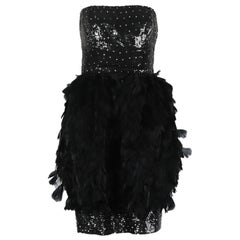 Oscar De La Renta Feather Trimmed Sequinned Silk Dress Us 6 Uk 10