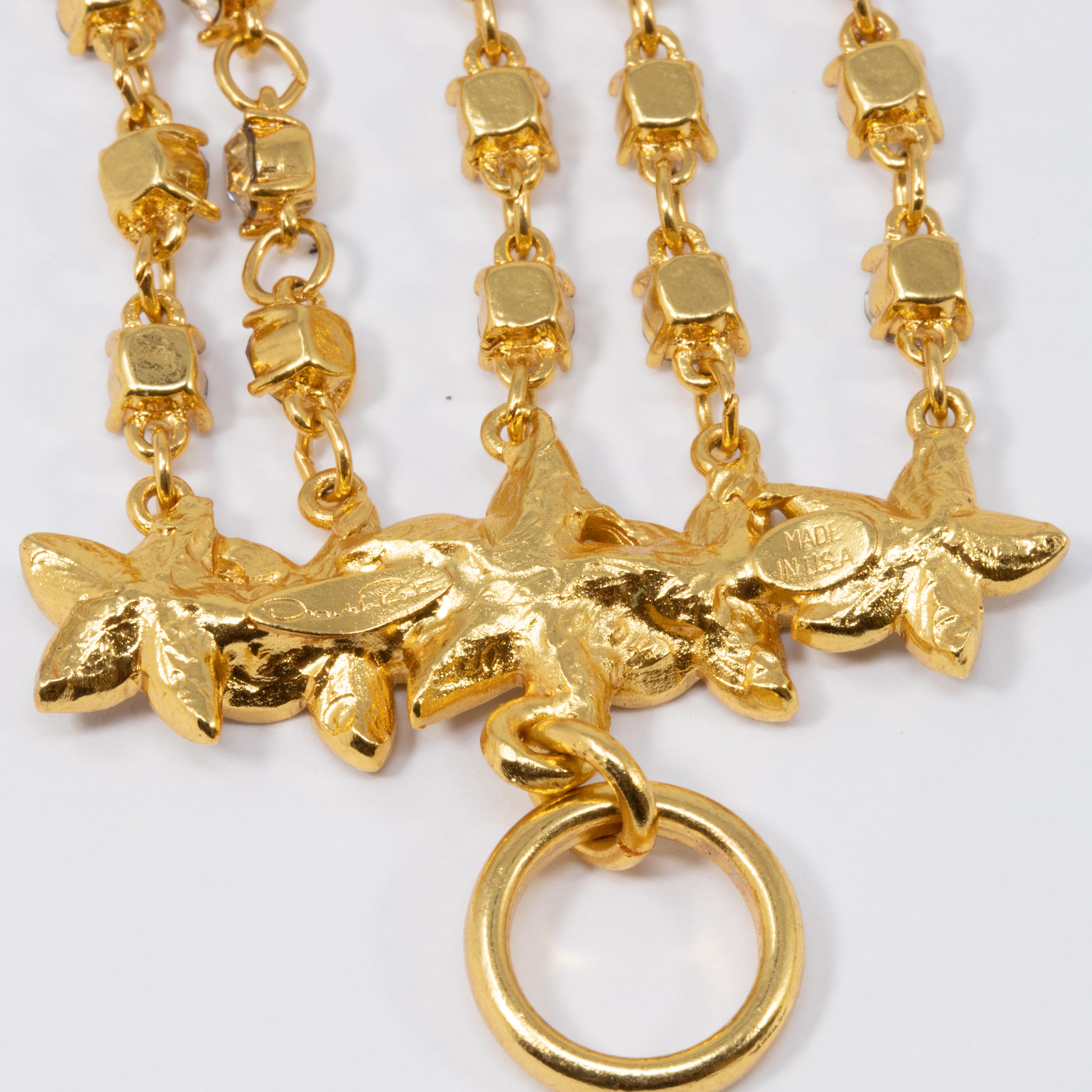 Women's or Men's Oscar de la Renta Five Strand Floral Chain Bracelet, Clear Crystals, in Gold For Sale