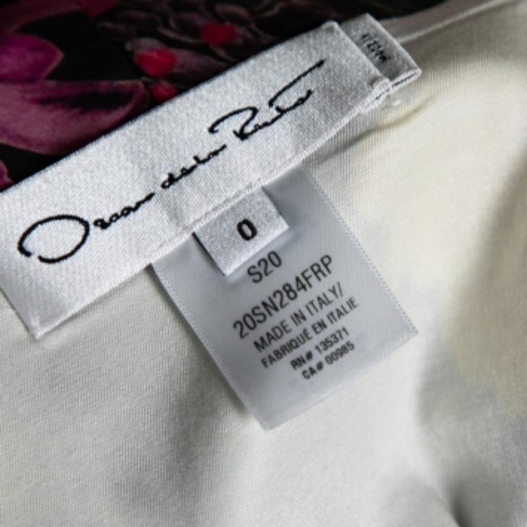 Oscar de la Renta Floral Cotton Pleated & Button Front Belted Midi Dress XS In Good Condition For Sale In Dubai, Al Qouz 2