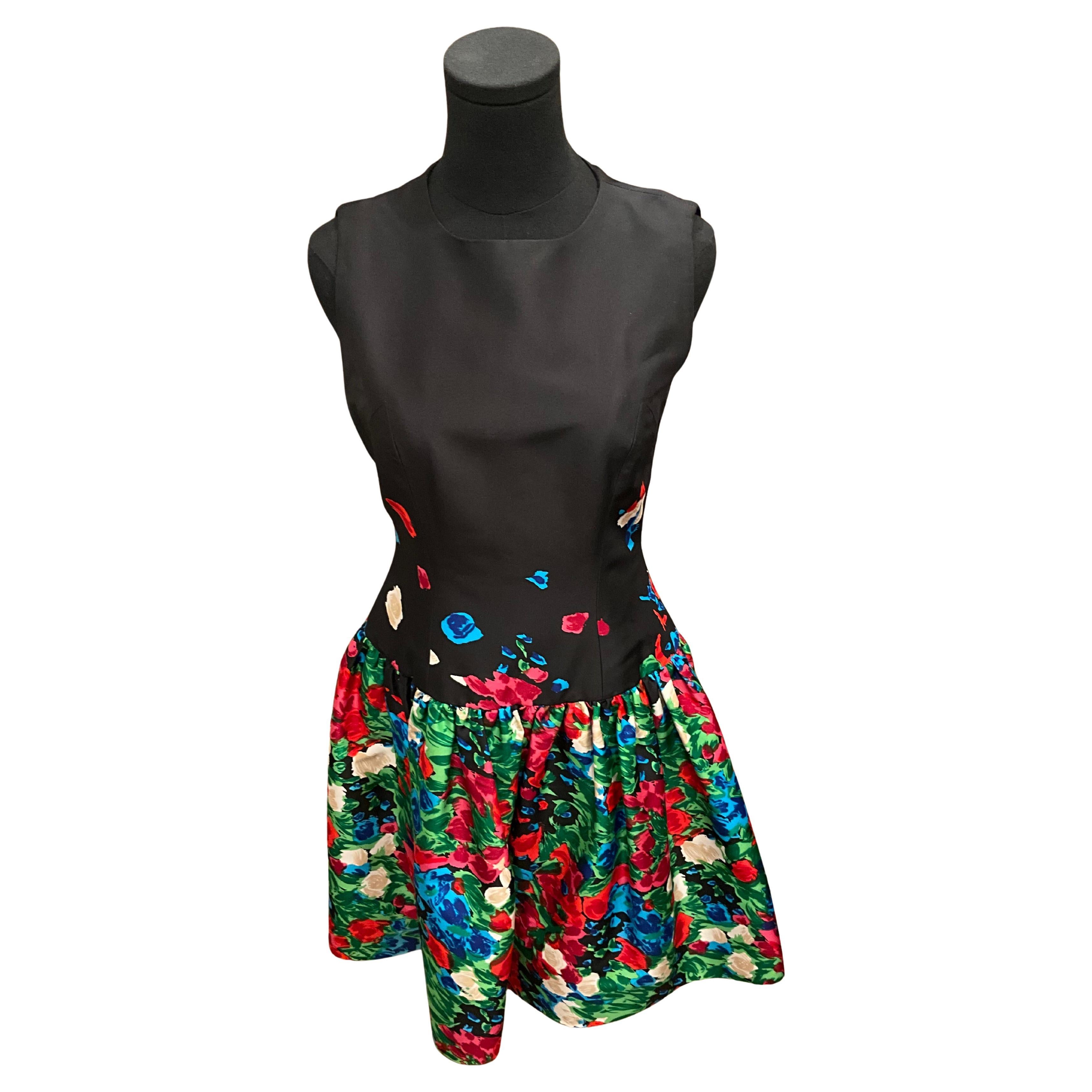 Oscar De La Renta Formales Schwarzes Kleid mit Blumenmuster im Angebot