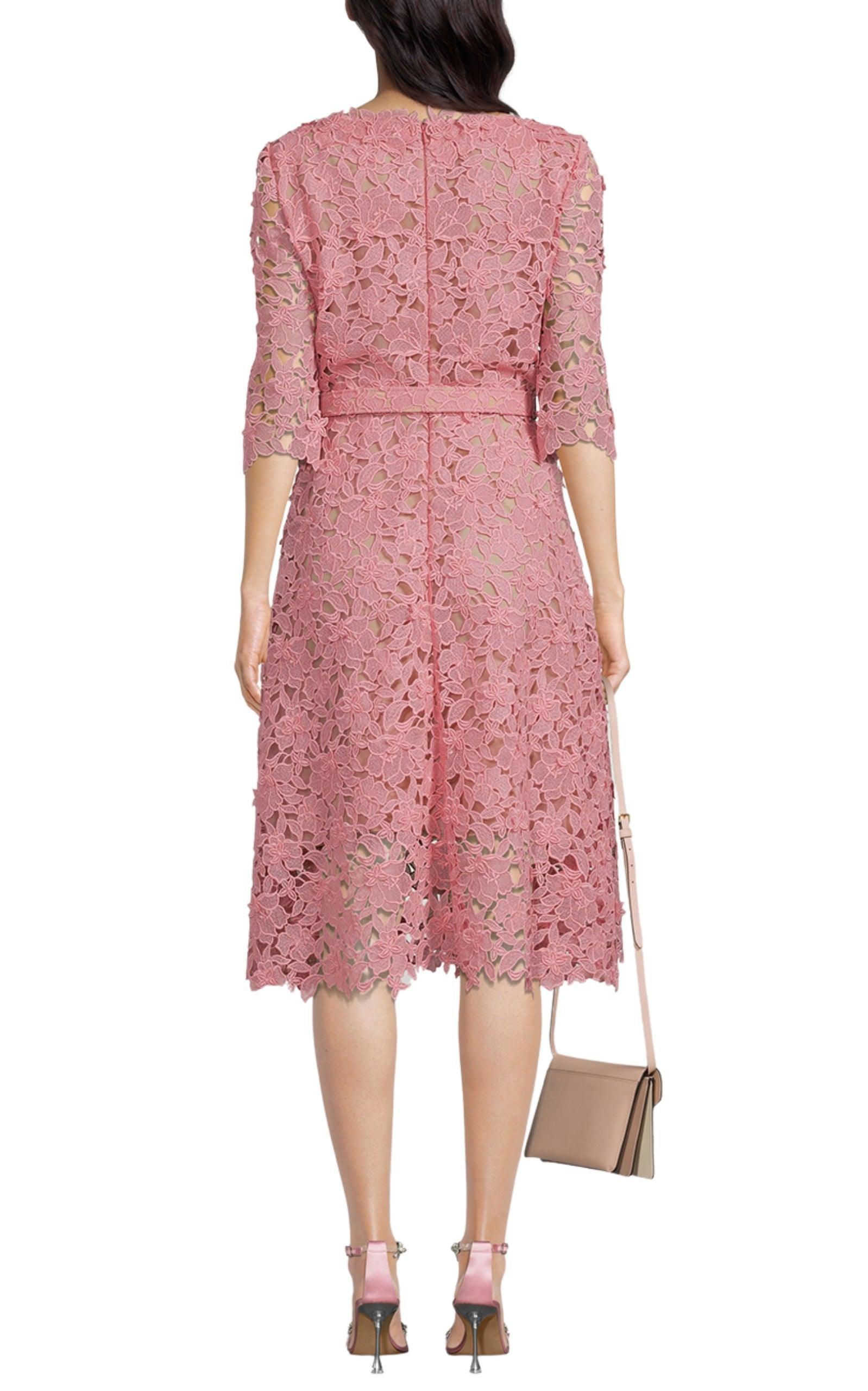 Oscar de la Renta Floral Guipure Lace Dress Size 10 In New Condition For Sale In Brossard, QC