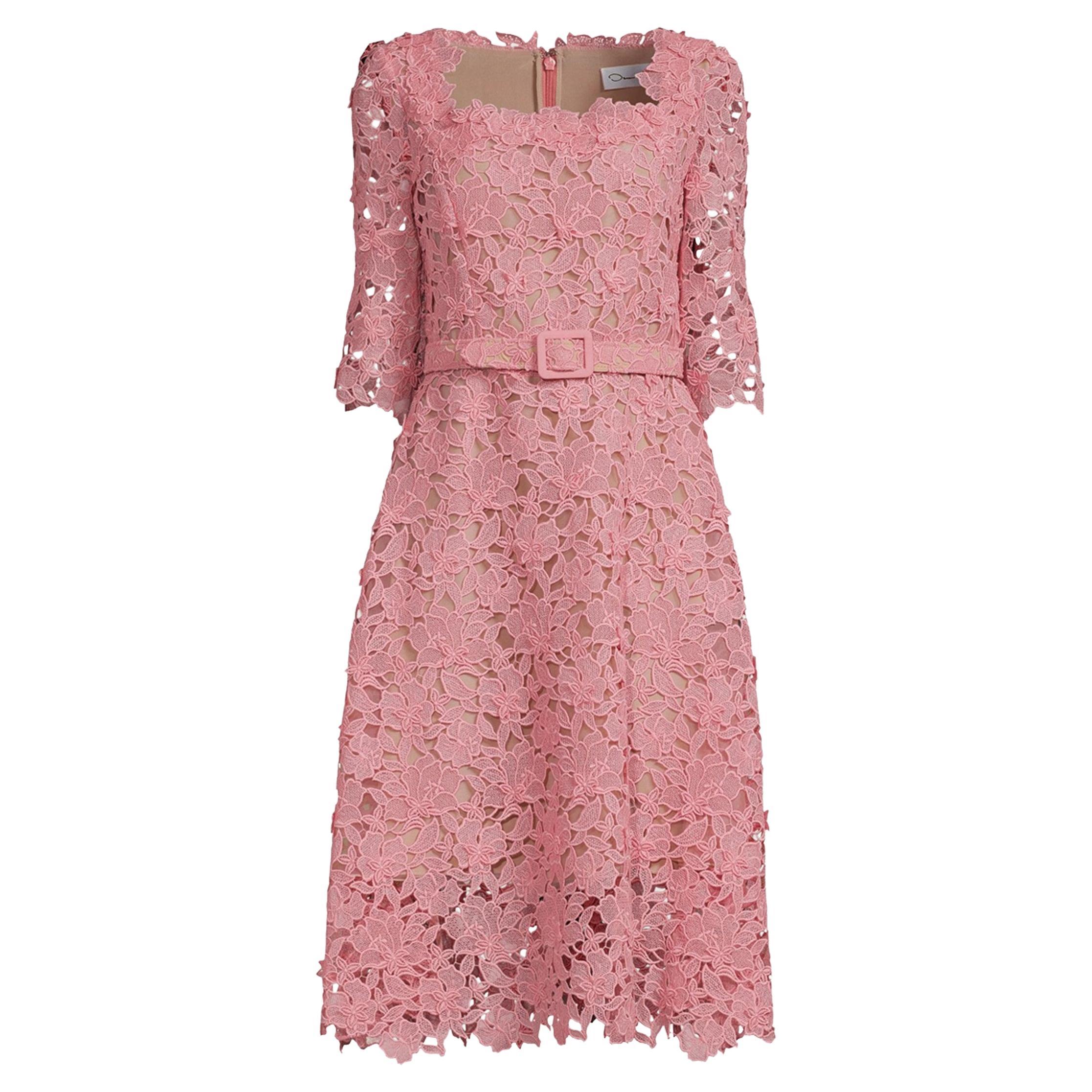 Oscar de la Renta Floral Guipure Lace Dress Size 10 For Sale
