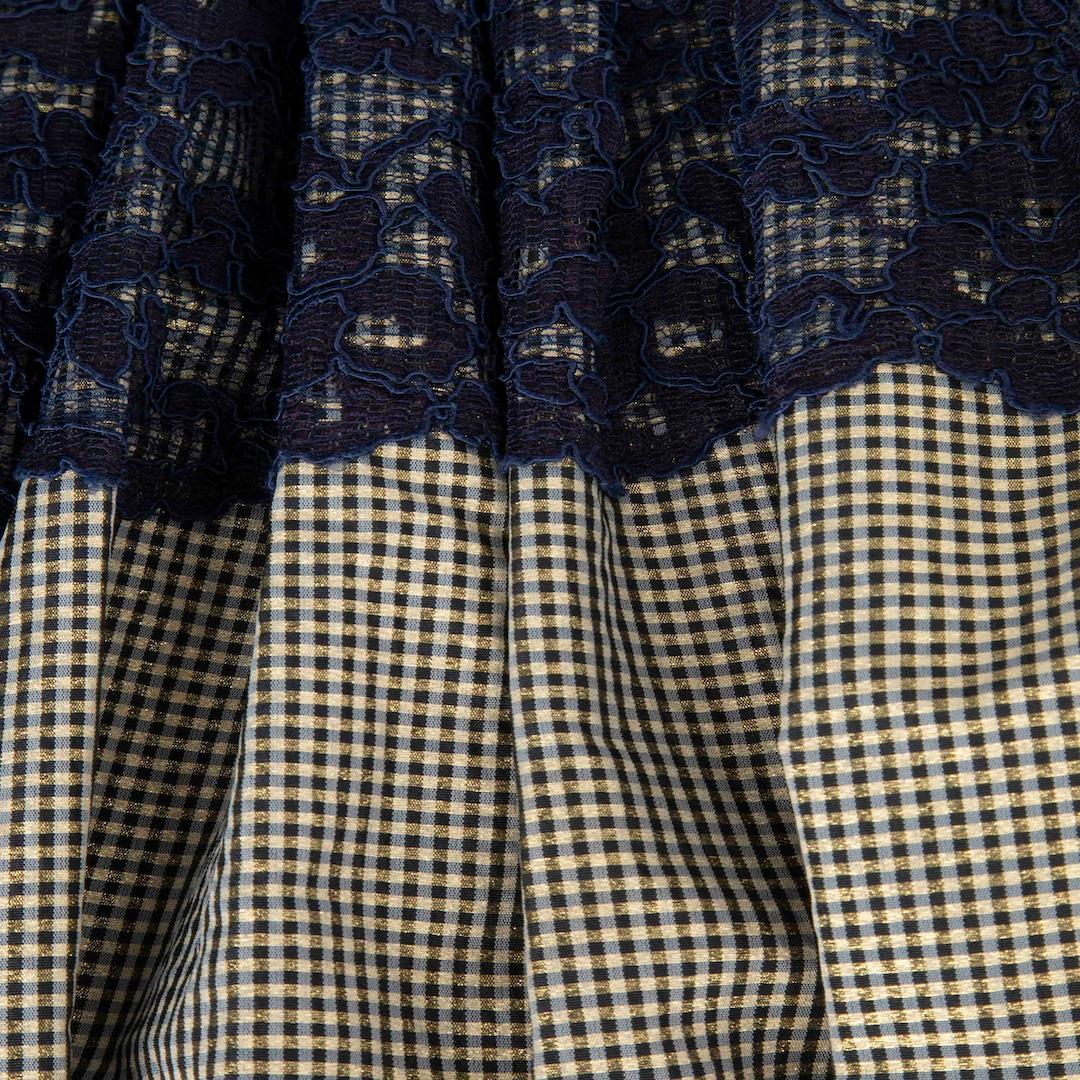 Marron Oscar De La Renta - Robe en dentelle florale et vichy - Taille XXL en vente