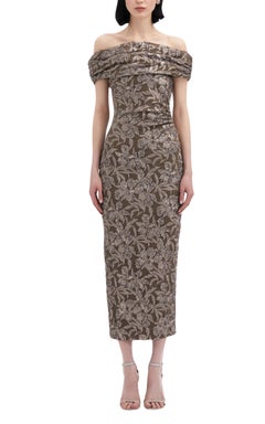 Oscar de la Renta Floral Metallic Jacquard Midi Dress Size US 8