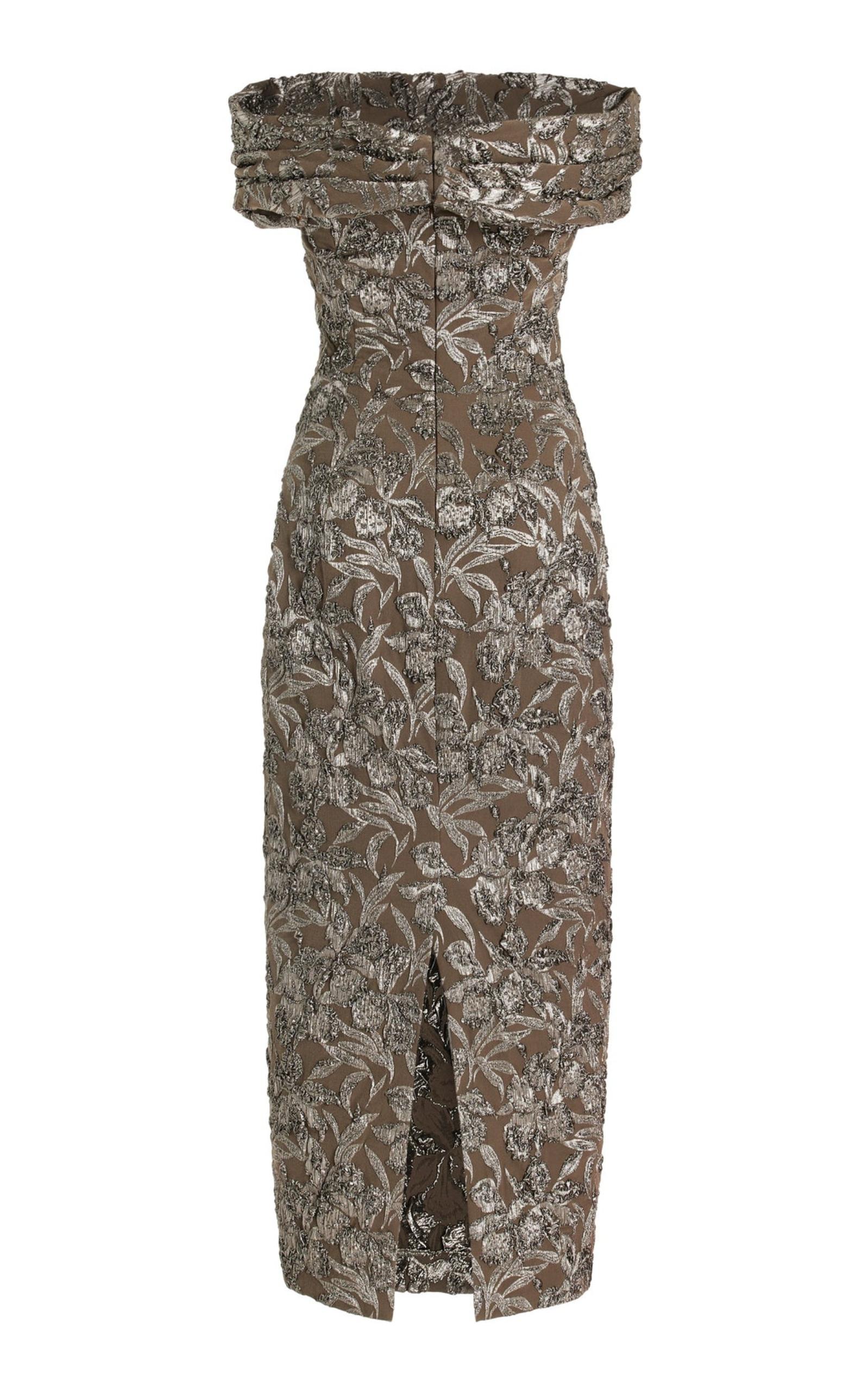 Women's Oscar de la Renta Floral Metallic Jacquard Midi Dress Size US 8 For Sale