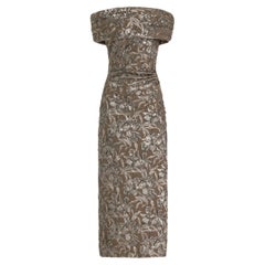 Oscar de la Renta Floral Metallic Jacquard Midikleid aus Jacquard mit Blumenmuster Größe US 8