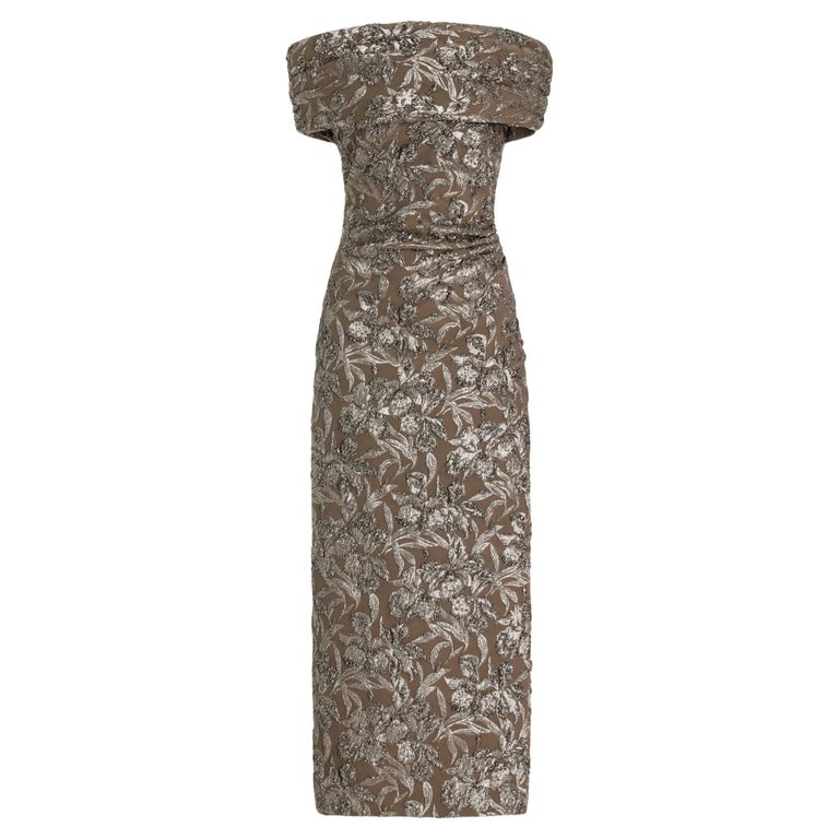 Oscar de la Renta Floral Metallic Jacquard Midi Dress Size US 8 For Sale at  1stDibs