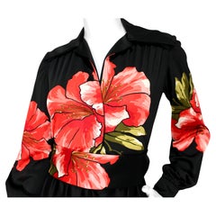 Oscar De La Renta Floral Print Belted Maxi Dress circa 1970s