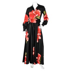 Oscar De La Renta Floral Print Belted Maxi Dress circa 1970s