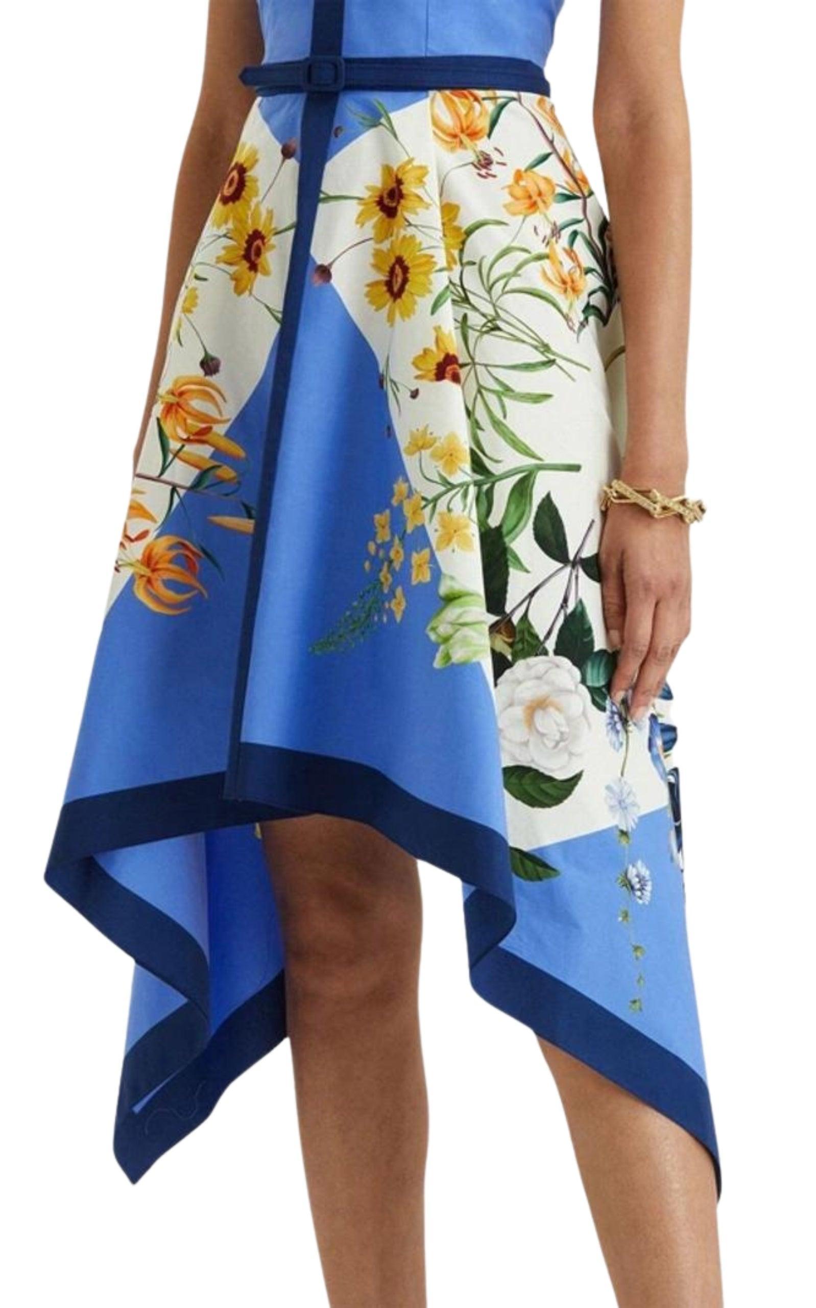 Oscar de la Renta Floral-print Flared Cotton Dress Size US 2 In New Condition For Sale In Brossard, QC