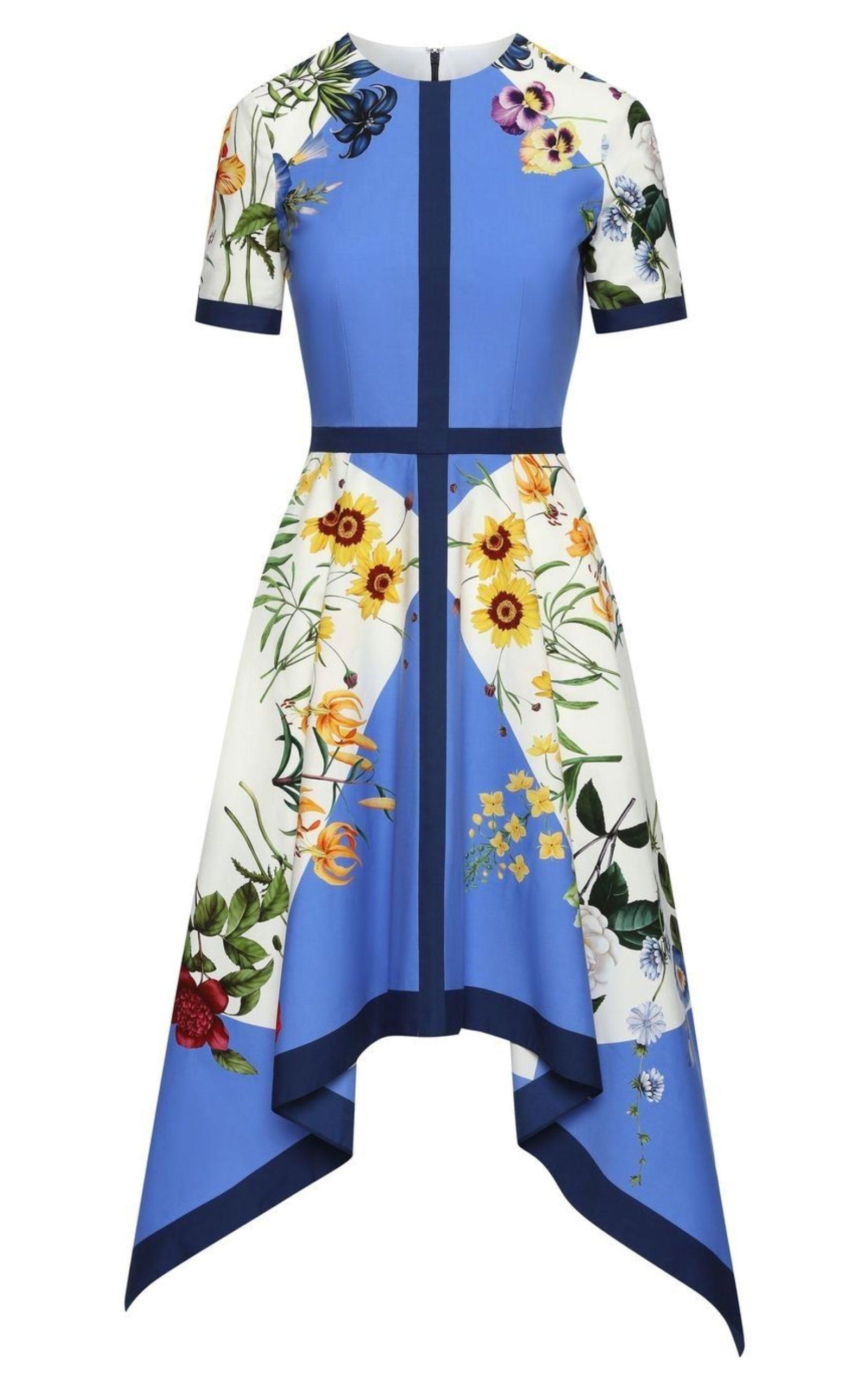 Oscar de la Renta Floral-print Flared Cotton Dress Size US 2 For Sale