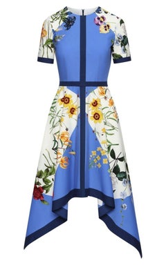Oscar de la Renta Kleid aus ausgestellter Baumwolle mit Blumendruck Größe US 2