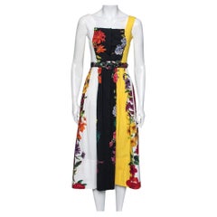 Oscar de la Renta Floral Printed Pleated and Button Front Belted Midi Dress XS