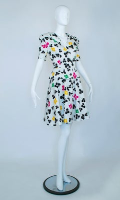 Oscar de la Renta Multicolor Floral Short Sleeve Ballerina Skirt Suit - M, 1980s