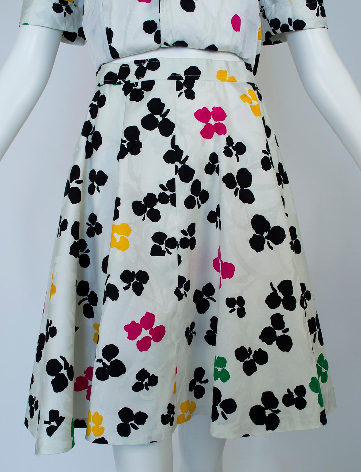 Oscar de la Renta Multicolor Floral Short Sleeve Ballerina Skirt Suit - M, 1980s For Sale 2