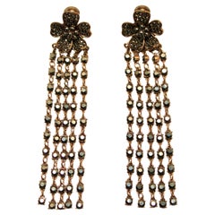 Oscar De La Renta Flower Crystal Drop Earrings circa 1980s