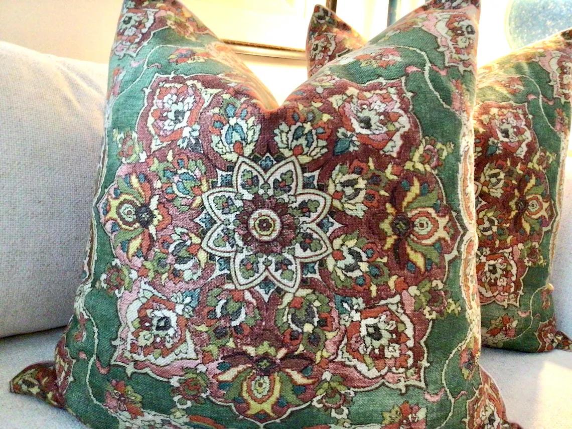 Like a lovely antique Persian rug…Granada in jewel features a center medallion with rich details in jewel tones of emerald green, spice, ruby and pink. Pattern placement can vary, but will feature a centered design.

This listing will come as a set