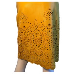 Oscar De La Renta for Saks Fifth Avenue Yellow Leather Cutout Beaded Skirt