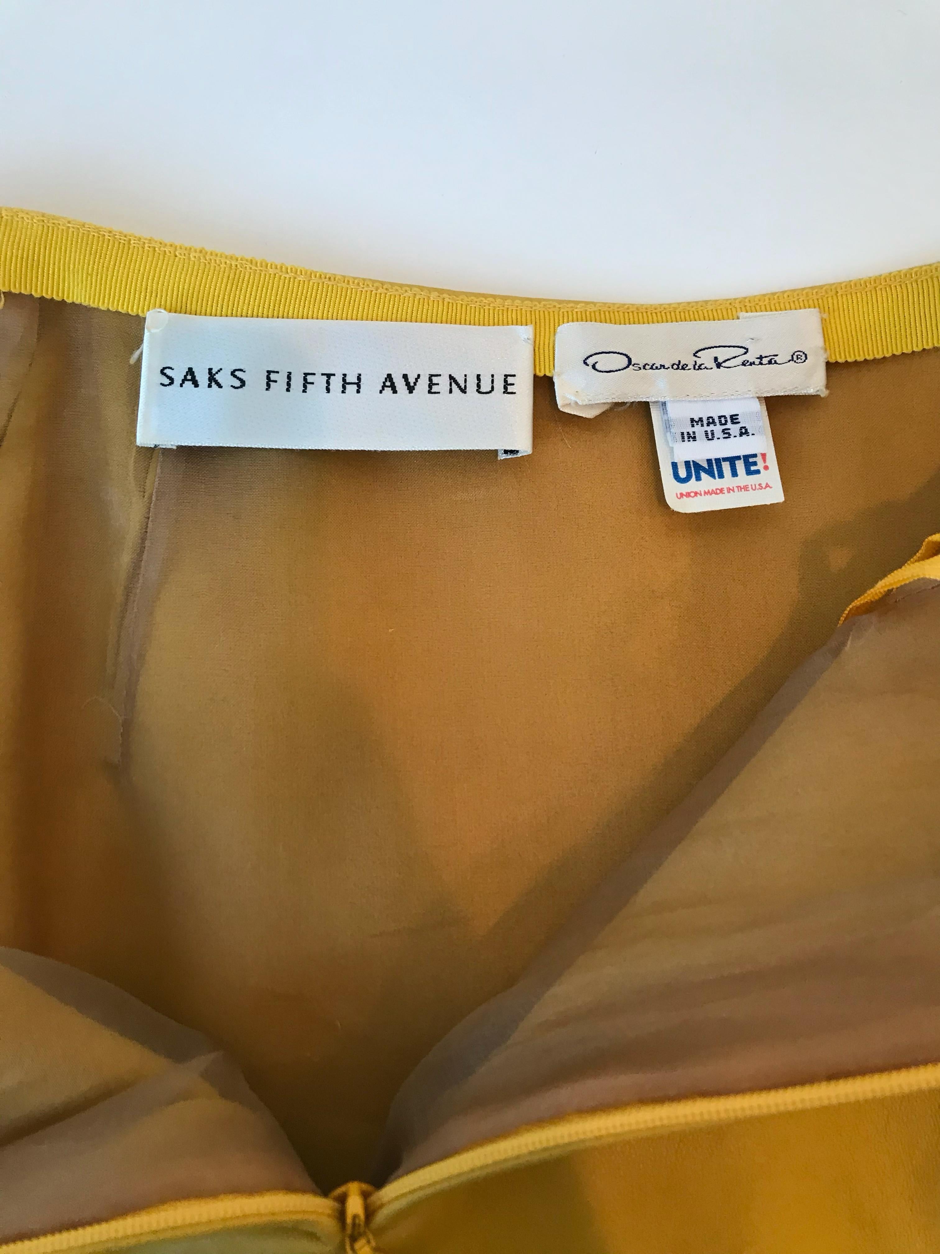 Oscar De La Renta for Saks Fifth Avenue Yellow Leather Cutout Beaded Skirt For Sale 2