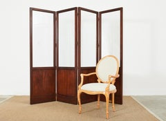 Oscar de la Renta Four Panel Mahogany Beveled Glass Screen