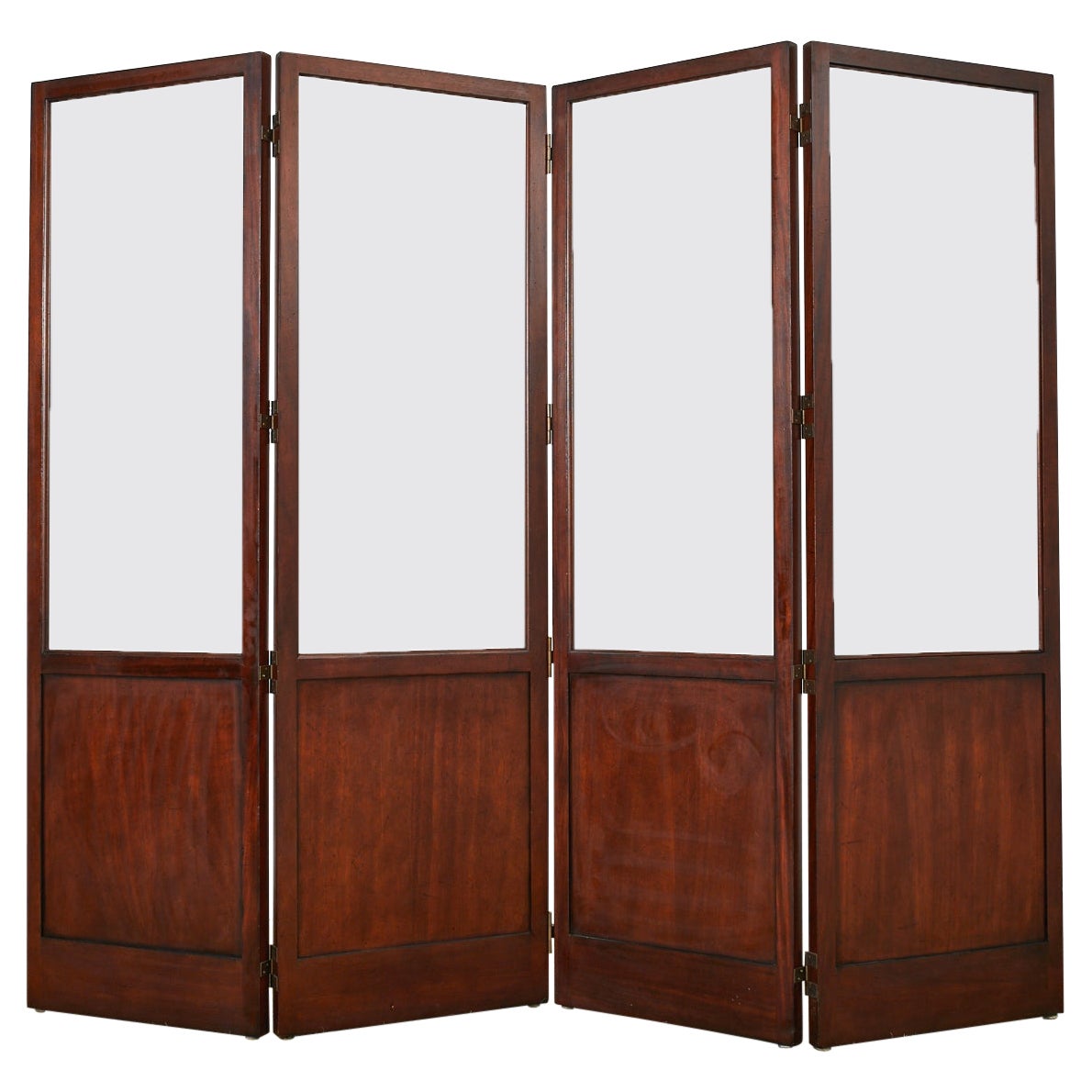 Oscar de la Renta Four Panel Mahogany Beveled Glass Screen