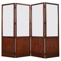 Oscar de la Renta Four Panel Mahogany Beveled Glass Screen