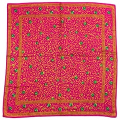 OSCAR DE LA RENTA Fuchsia & Orange Abstract Floral Silk Scarf