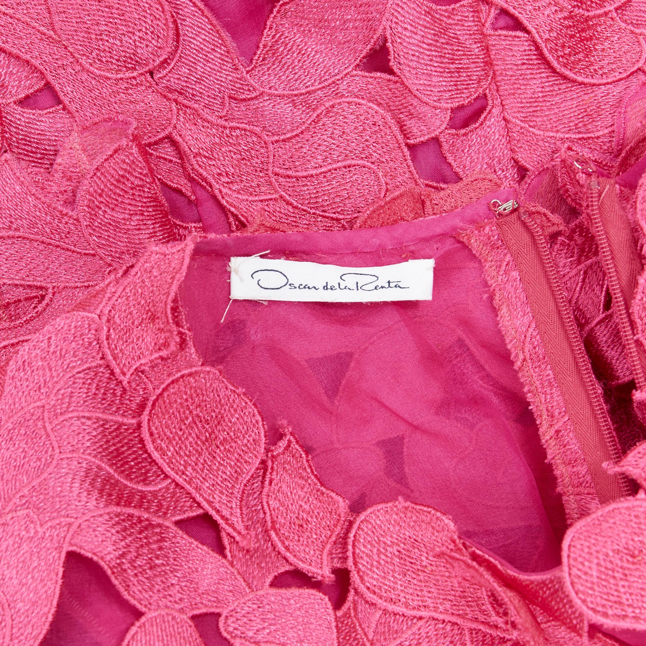 OSCAR DE LA RENTA fuchsia pink floral print 3/4 sleeve cocktail dress XS 4
