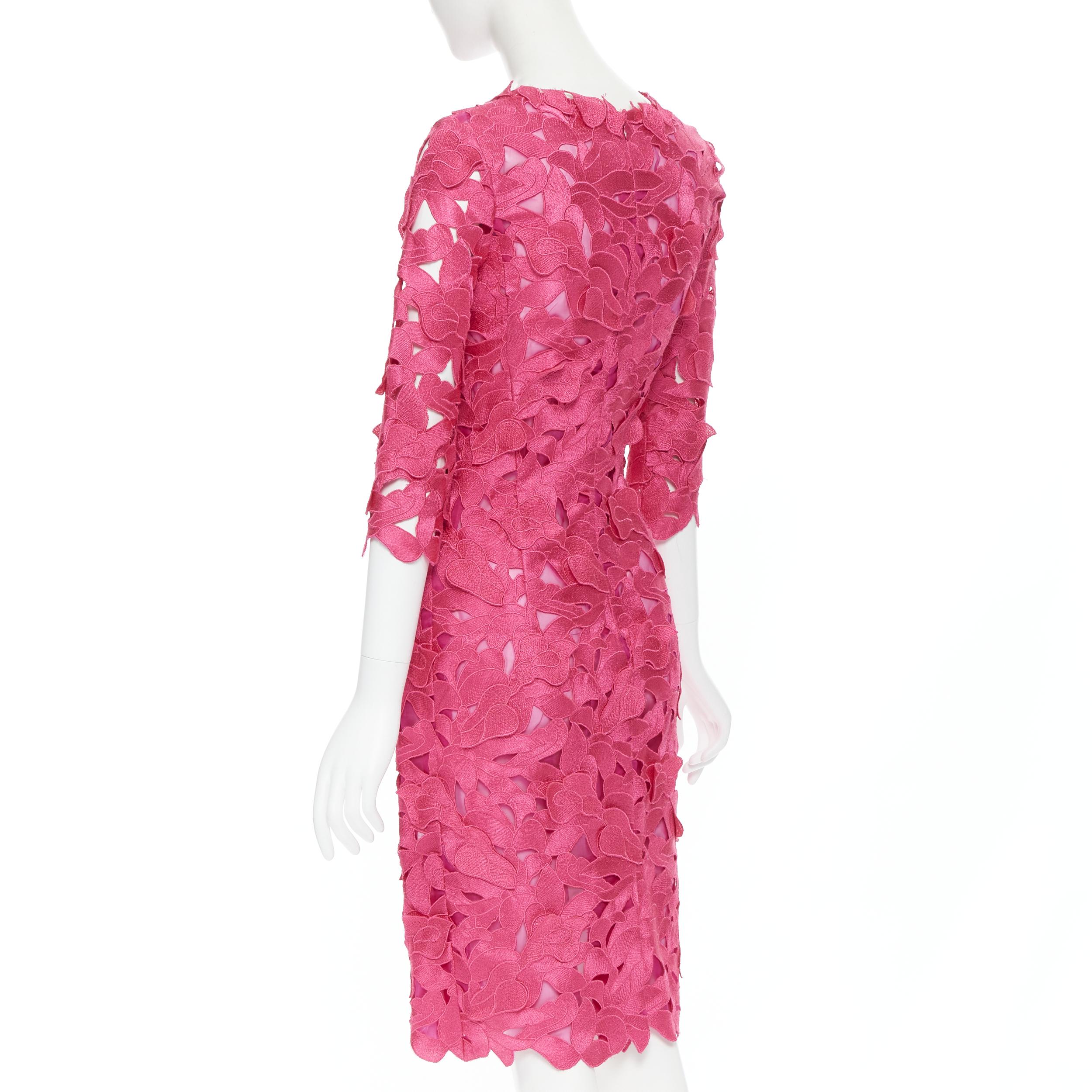 Women's OSCAR DE LA RENTA fuchsia pink floral print 3/4 sleeve cocktail dress XS