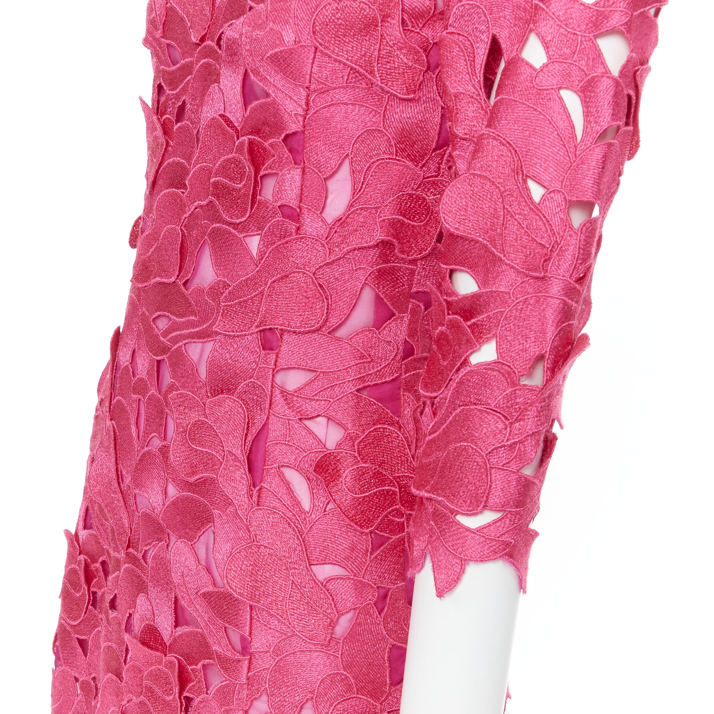 OSCAR DE LA RENTA fuchsia pink floral print 3/4 sleeve cocktail dress XS 1