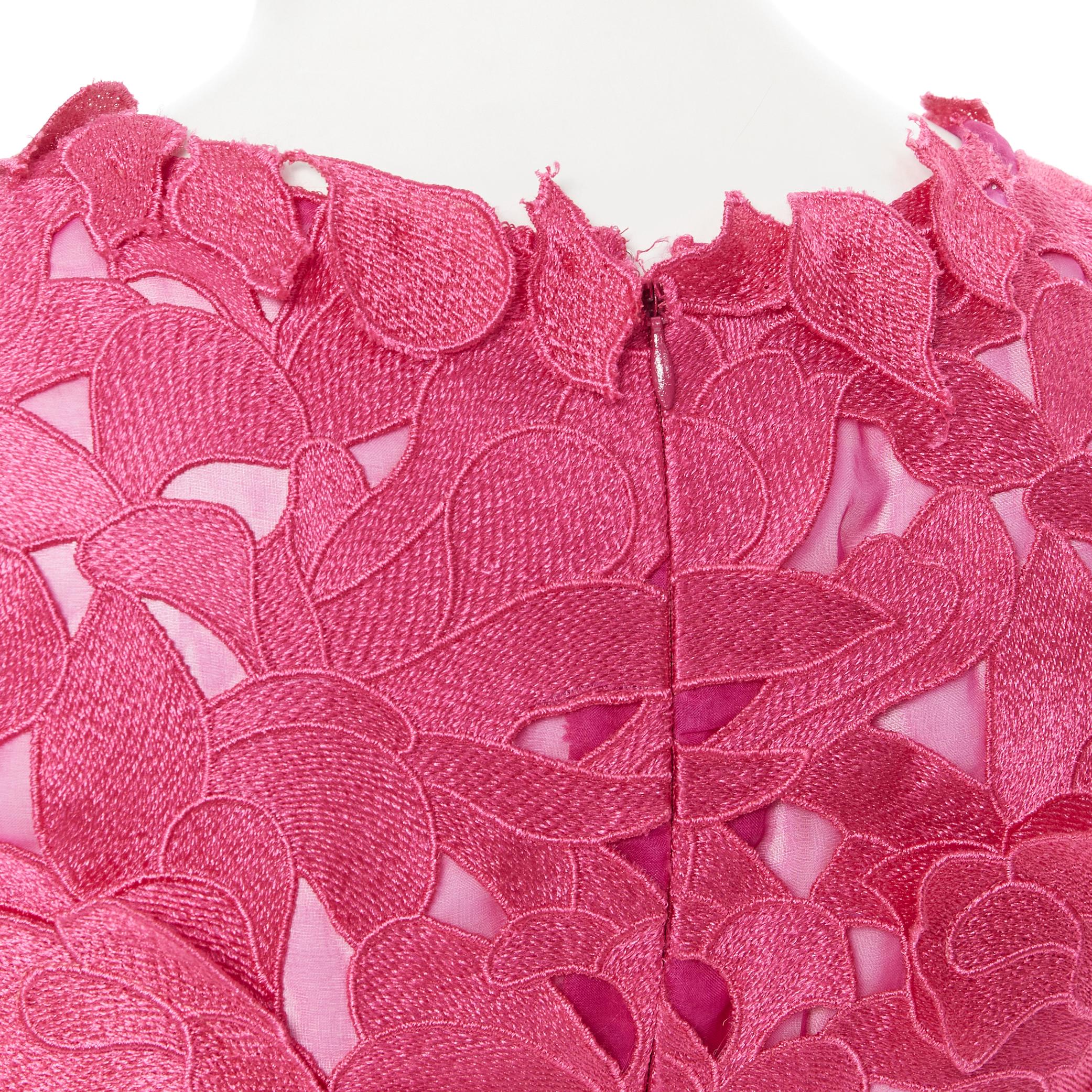 OSCAR DE LA RENTA fuchsia pink floral print 3/4 sleeve cocktail dress XS 2