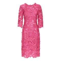 OSCAR DE LA RENTA fuchsia pink floral print 3/4 sleeve cocktail dress XS