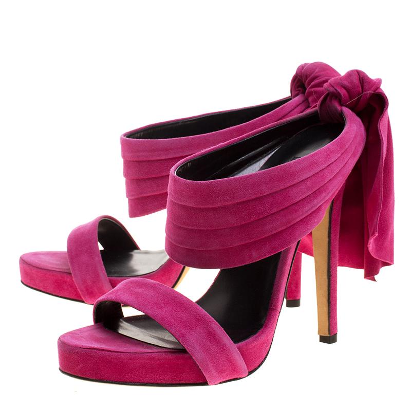 Oscar de la Renta Fuchsia Pink Suede Sandy Bow Detail Sandals Size 37 Damen