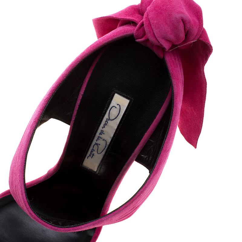 Oscar de la Renta Fuchsia Pink Suede Sandy Bow Detail Sandals Size 37 3