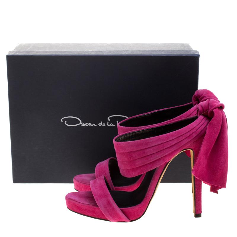 Oscar de la Renta Fuchsia Pink Suede Sandy Bow Detail Sandals Size 37 4