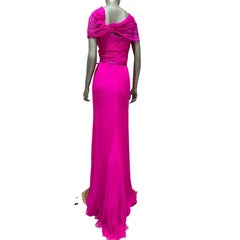Oscar de la Renta Fuchsia Silk Draped Evening Gown Dress Sz.4/S