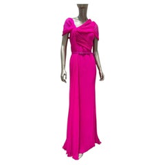 Abito da sera drappeggiato in seta fucsia di Oscar de la Renta, taglia 4/S