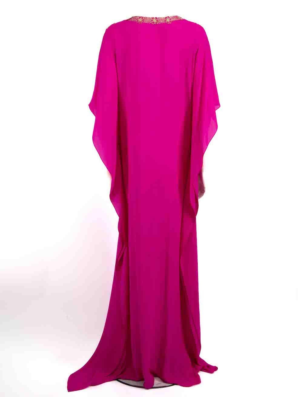 Oscar de la Renta Fuchsia Silk Embroidered Dress Size S In Excellent Condition In London, GB