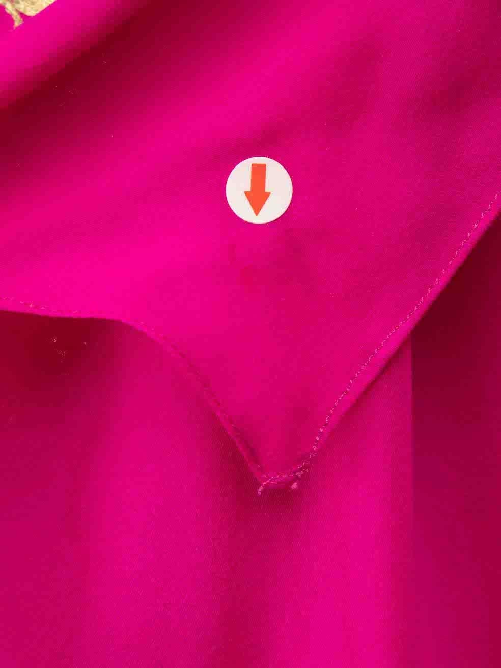 Oscar de la Renta Fuchsia Silk Embroidered Dress Size S 2