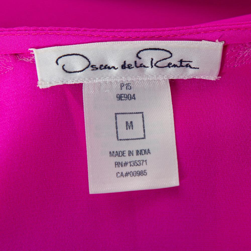 Oscar de la Renta Fuschia Pink Silk Embroidered Detail Belted Maxi Dress M In Excellent Condition In Dubai, Al Qouz 2