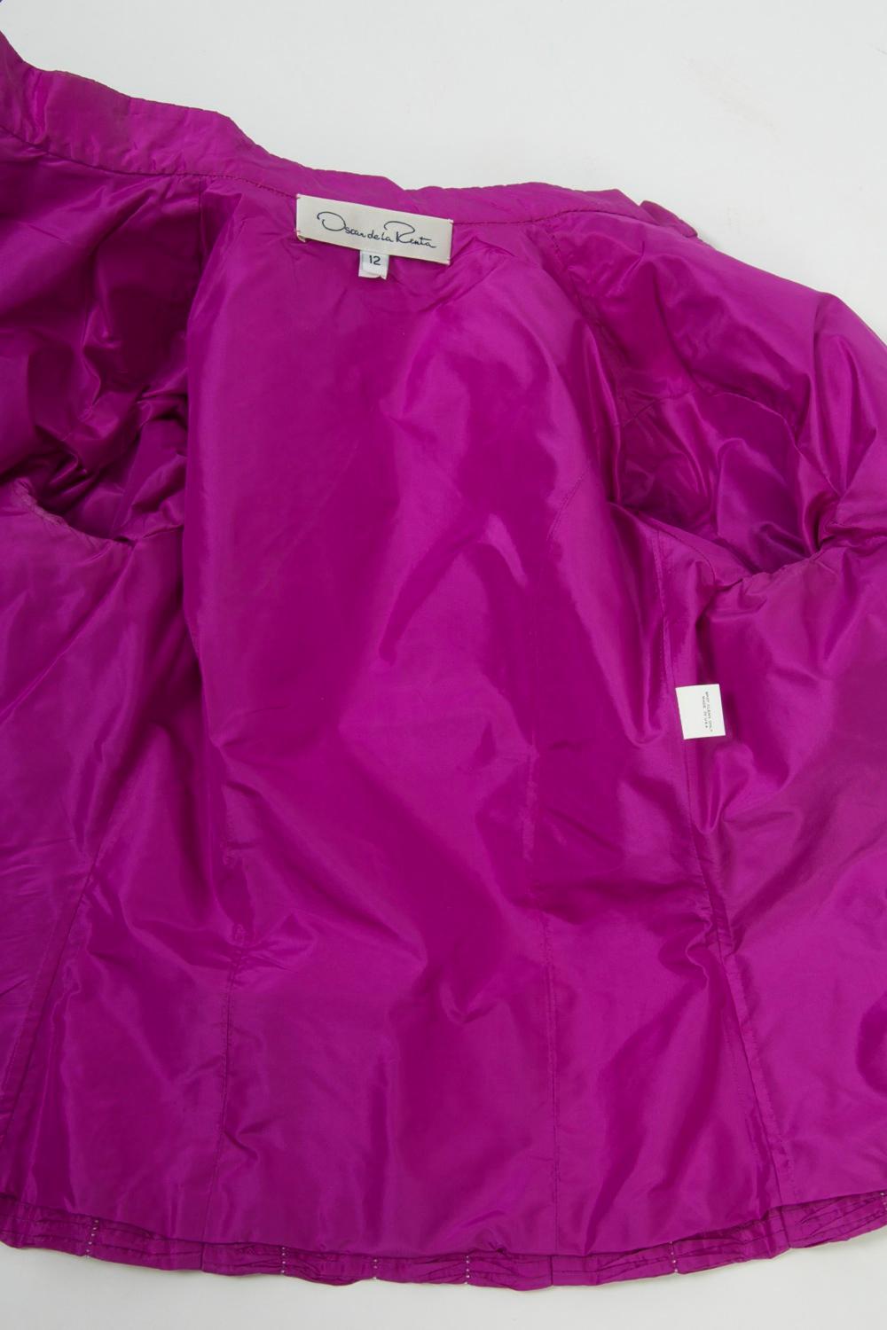 Oscar de la Renta Fuschsia Silk Jacket with Tucking For Sale 7