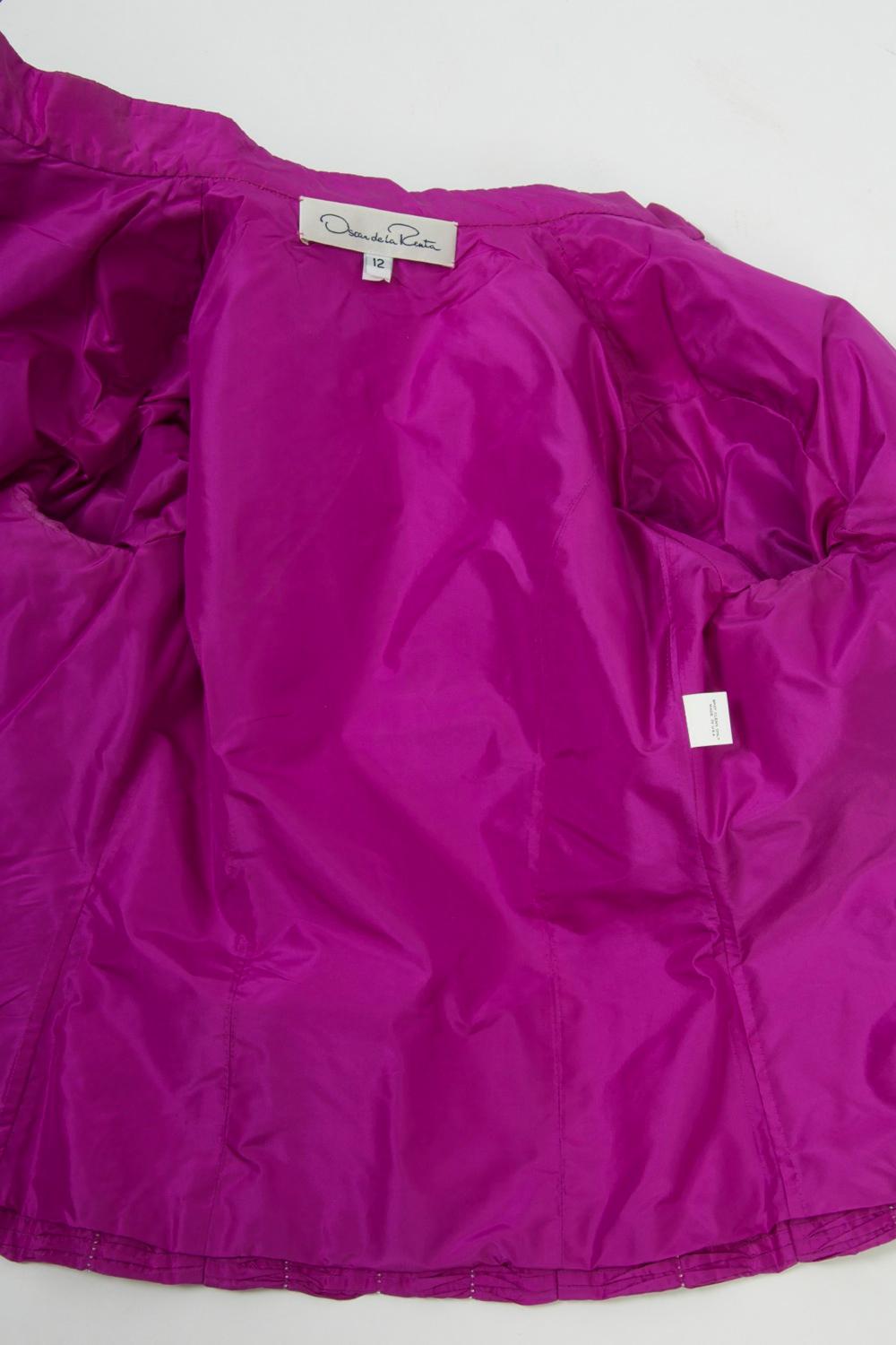 Oscar De La Renta - Giacca in seta color fucsia con rimbocco in vendita 7