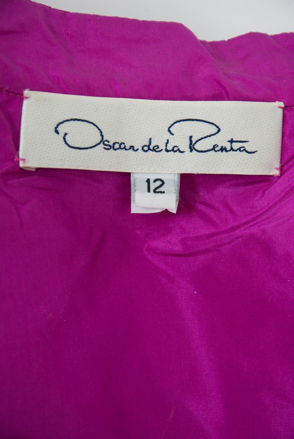Oscar de la Renta Fuschsia Silk Jacket with Tucking For Sale 8
