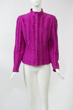 Oscar de la Renta Fuschsiafarbene Seidenjacke mit Tucking