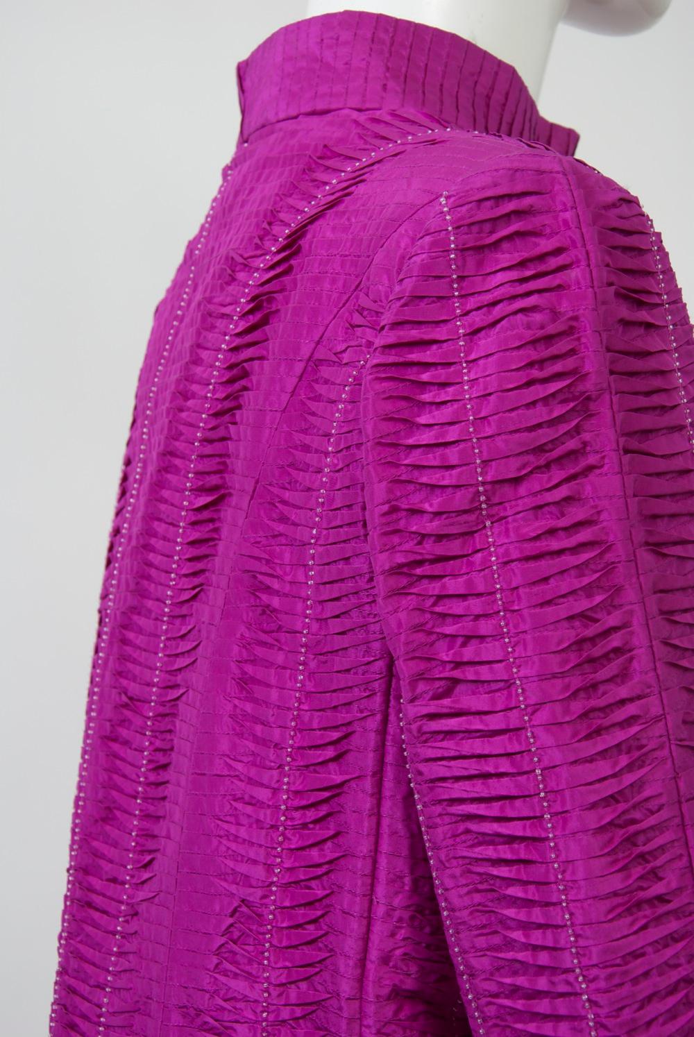 Oscar de la Renta Fuschsia Silk Jacket with Tucking For Sale 1