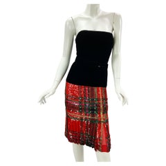 Retro Oscar de la Renta FW 1991 Tartan Plaid Bead Sequin Embellished Velvet Dress US 4