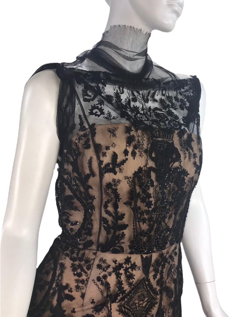 Oscar de la Renta FW 2013 Embellished Black Tulle Dress Gown as seen on Nicole 4 In Excellent Condition For Sale In Montgomery, TX