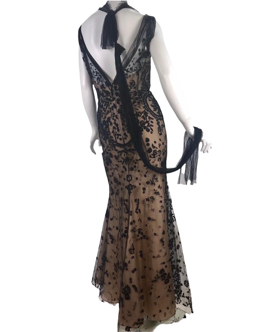 Women's Oscar de la Renta FW 2013 Embellished Black Tulle Dress Gown as seen on Nicole 4 For Sale