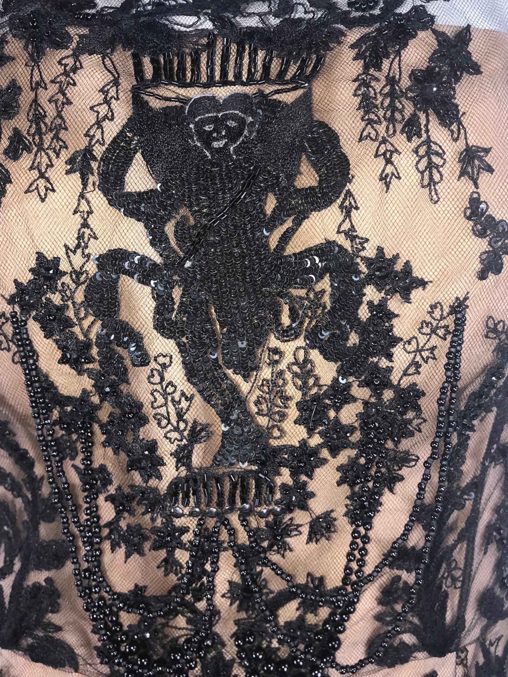 Oscar de la Renta - Robe en tulle noir embellie, automne-hiver 2013, vue sur Nicole 4 Pour femmes en vente