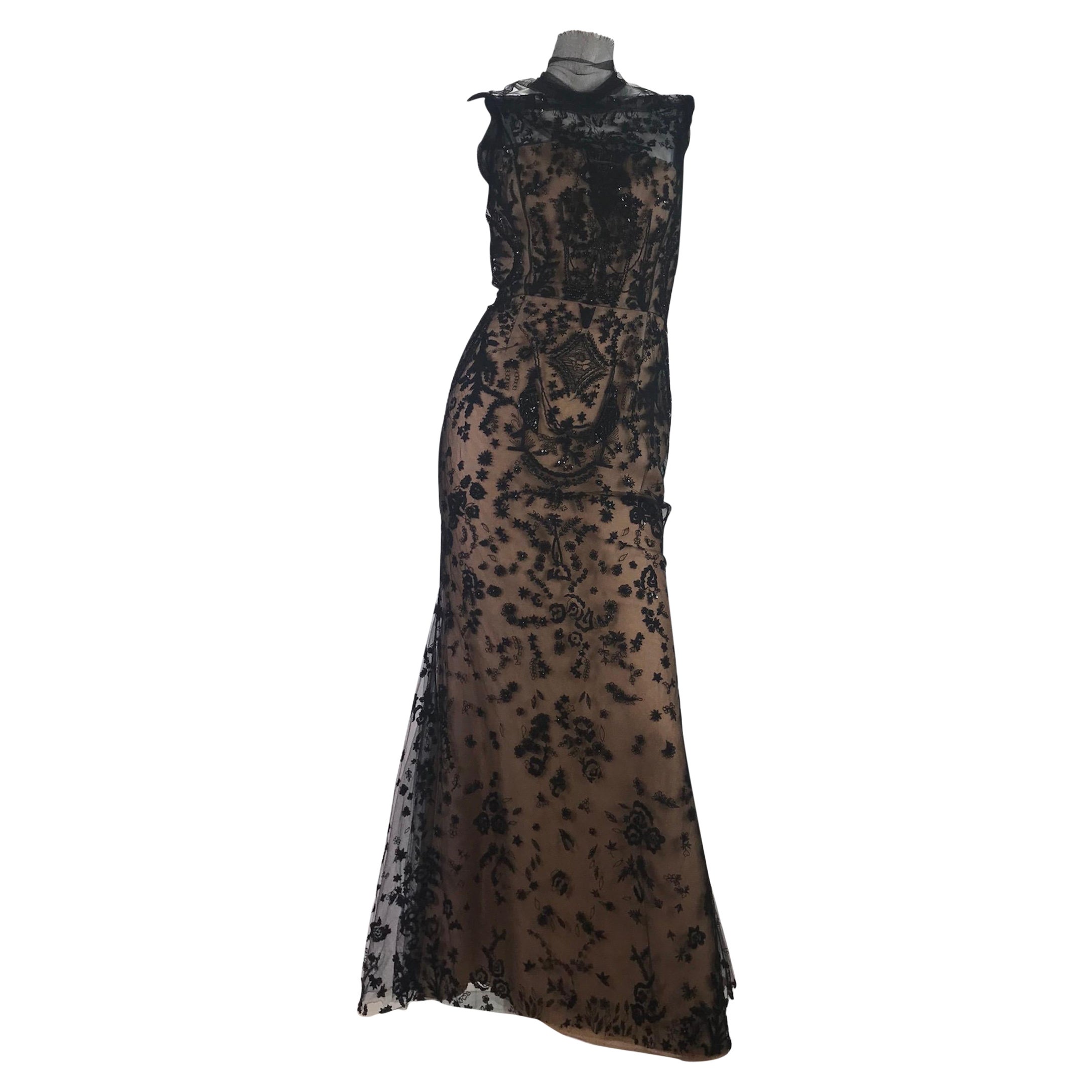Oscar de la Renta FW 2013 Embellished Black Tulle Dress Gown as seen on Nicole 4 For Sale